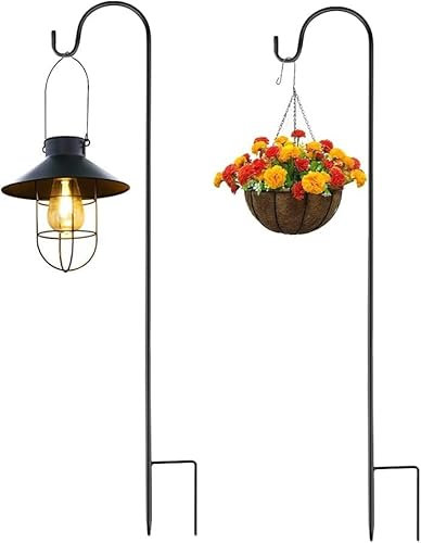 FZD 2PCS 120cm Shepherds Crook Hooks,Adjustable Metal Stake Stand Hangers,Metal Border Hook for Solar Lights, Lanterns,Mason Jars,Weddings Plant Baskets,Flower Ball