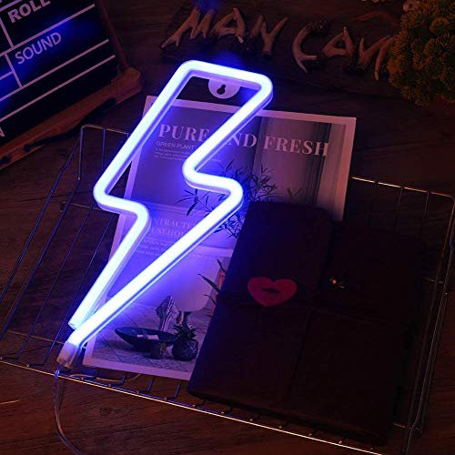 Neon Bolt Lightning Sign - LED USB Operated for Bedroom, Blue Lightning for Christmas