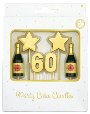 PD-Party - Geburtstagskerzen für Kuchen & Torten - Geburtstagsdeko - Goldene Kuchenkerzen für Geburtstagsfeiern von Kindern & Erwachsenen - Zahlenkerzen - Nummer Kerze - Größe 3 x 9 x 1 cm - 60 Jahre