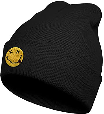 Koesnbre Schwarze bestickte Beanie-Mütze für Herren und Damen, Winter, warm, dehnbar, Quackity, Strickmütze, für Männer und Frauen, Black-Rockroll, Einheitsgröße