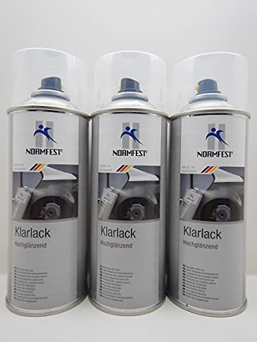 Normfest 1K Klarlack Hochglänzend – Schnelltrocknender Schutzlack für Metall, Kunststoff & Holz, kratzunempfindlich, witterungs- und chemikalienbeständig, überlackierbar – 3x 400ml
