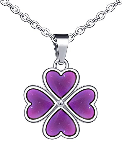 Feilok Kette Damen Halskette Edelstahl vierblättrige Kleeblatt Glücksbringer Anhänger Thermo Stimmung Farbwechsel für Sie Frau