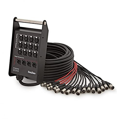 SubZero 16 canali XLR Stage Box - 12 In / 4 Out - 25m di lunghezza | Per Tecnici del Suono, Cavo Multicore 25m, 12 Ingressi XLR e 4 Ritorni, Connettori Individualmente Etichettati