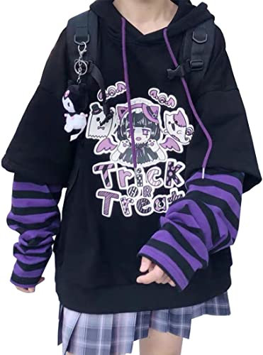 YINGKE Felpa con Cappuccio da Donna Giapponese Carino Kawaii Anime Ragazza Harajuku Stile Pullover Felpa(M,Viola)