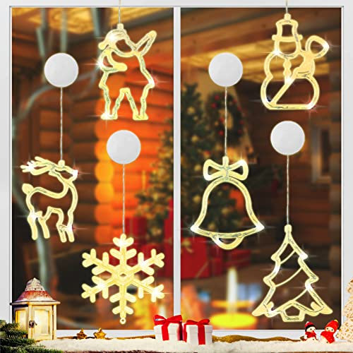 TOPJOWGA LED Vorhang Licht, 6er Set LED Saugnapf Weihnachten Lichter, Weihnachtsbeleuchtung Hängend Fensterlicht, Saugnapf Lichterkette Weihnachten Batteriebetrieben, Innen Außen Weihnachtsdeko