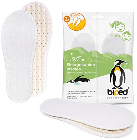 biped 2 paires de semelles pieds nus pour enfants en tissu éponge 100% coton avec rembourrage en latex naturel doux - semelles intérieures antibactériennes contre les odeurs désagréables z2789(32)