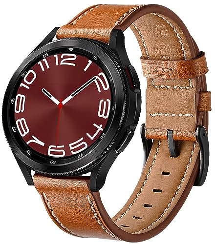 OTOPO Lederarmband Kompatibel Samsung Galaxy Watch 6/5 / 4 Armband 44mm 40mm,Watch 5 Pro Armband,Watch 6/4 Classic Armband 47mm 43mm 46mm 42mm Ersatzarmband für Männer Frauen Braun
