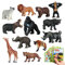 SIENON 12Pcs Safari Tiere Figur Spielzeug mit Flash-Karten, Kunststoff realistische Wilden Zoo Dschungel Figuren mit Elefant Löwe Giraffe Bär Gorilla für Kinder pädagogisches Lernen Party Dekoration