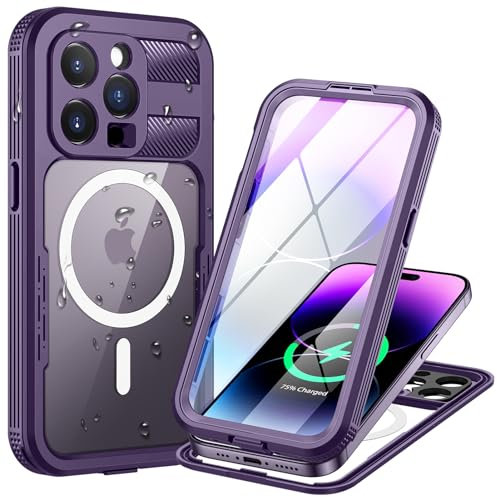 Lanhiem Waterproof Mobile Phone Case for iPhone 14 Pro Max, Protective Case for iPhone 14 Pro Max, Waterproof with Magsafe, 360° Outdoor, Shockproof, Dustproof, Armoured Case with Camera