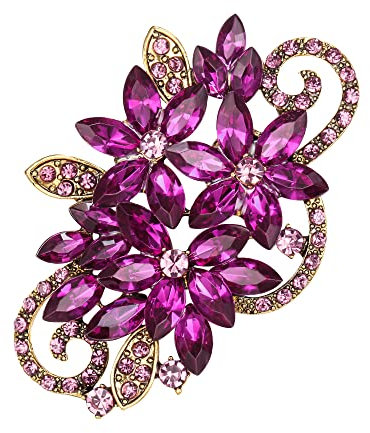 EVER FAITH Broche Elégante Strass Cristal Vintage Inspiré de Fleur Cluster Marquise Broche pour Vêtements Violet Ton Antique Or