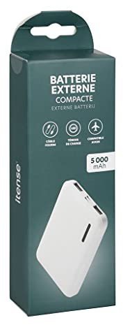 ITENSE - Batterie Externe 5000 mAh - Témoin de Charge LED - Compatible Avion - avec 1 Port Micro USB et 2 Ports USB - Livrée avec Un câble Micro USB de 25cm - Recharge jusqu'à 2 Fois Votre Smartphone