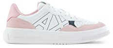 Armani Exchange Damen Cow Suede Pink Inserts, Side Sewn Logo Sneaker, White/Rose, 39 EU