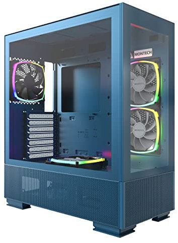 Montech Sky Two, Dual Tempered Glass, 4 x PWM ARGB Lüfter vorinstalliert, ATX Gaming Mid Tower Computergehäuse, Typ C, hohe Luftstromleistung - Marokkoblau