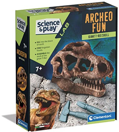 Clementoni - 61376 - Science & Play Lab - Giant Skull T Rex Dig Kit - Educational And Scientific Toys, Dinosaur Dig, Archaeological Excavation Toys, Gift For Kids Age 7, English version, Made in Italy