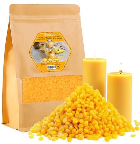 Bio-Bienenwachs Pastillen Gelb 1kg,100% Natürliches Bienenwachs Granulat fuer kosmetik, Kerzen, Cremes, Salben, Seifen, Wachstücher, Gelb Organic Beeswax für Kerzenherstellung-Nachhaltige Verpackung