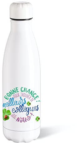 Bouteille d’eau Isotherme 500ml Acier Collègue Gourde Réutilisable Ecologique Maintien Chaud/Froid 12h. Idée Cadeau Original Humour Homme Femme Retraite Mutation Sport Bureau Anniversaire Noël