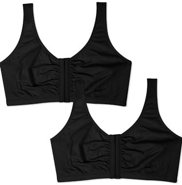Fruit of the Loom Women's Front Close Builtup Sports Bra, Black Hue/Black Hue, 36