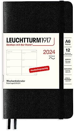 LEUCHTTURM1917 367677 Wochenkalender Pocket (A6) 2024, Softcover, Schwarz, Deutsch, 12 Monate