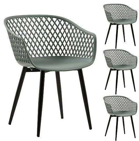 IDIMEX Esszimmerstuhl Madeira, schöner Küchenstuhl im Retro Design, bequemer Essstuhl im 4er Set, praktischer Essstuhl aus Kunststoff in olivgrün