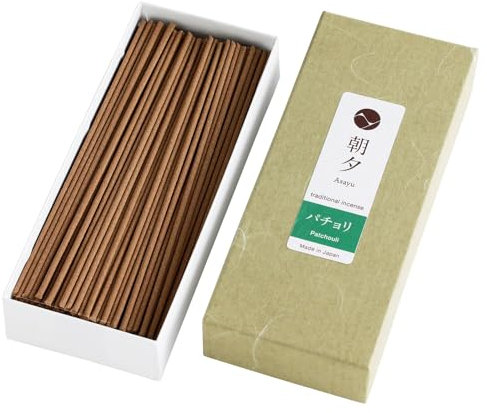 Asayu Japan Traditionelle Räucherstäbchen (40g) für abendliche Meditation, Entspannung oder Yoga, Made in Japan - Patchouli