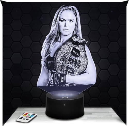 Lampephoto.fr - Lampe Ronda Rousey 3D Touch Nachtlicht MMA | Made in France, Sockel wählbar, dimmbar, Batterie/USB, HD-Lasergravur, Geschenk für Mixed-Martial-Arts-Fans