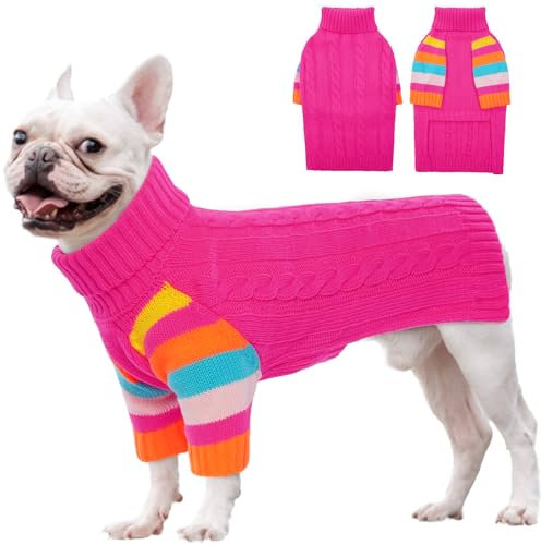 OUOBOB HundPullover, Medium HundPullover für Hunde Mädchen Jungen, Turtleneck Pullover Winter grüne Hund Weste, Weihnachten Hund Outfits, Haustier Sweatshirt Bekleidung Strickwaren, Frenchie, Beagle M
