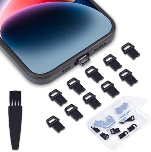 10PACK iPhone Lightning Anti Dust Plug with Easy-Grip Tab Compatible with iPhone 14, 14 Pro Max, iPhone 13, 13 Pro Max, 12, 11, 11 Pro, X, XS, XR, 8, 7, iPhone Charging Port Plug Dust Cover