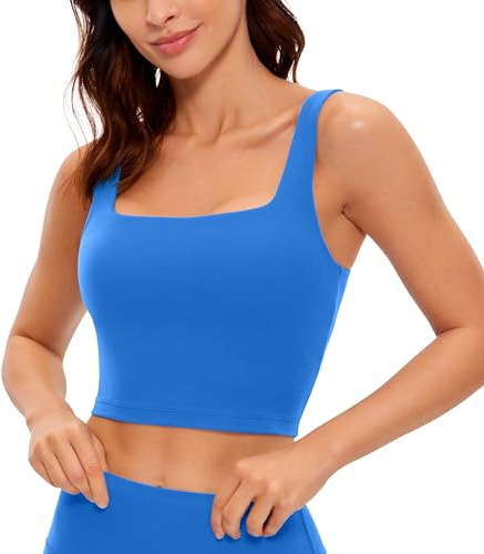 CRZ YOGA Butterluxe Square Neck Crop Tank Top Sparkle Blue 8
