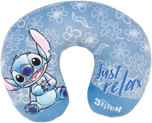 TATAWAY - Cojín de Viaje Cervical para Niños | Gráficos de Stitch de Disney | Suave y Lavable a Mano | Medidas 32x26x9 cm | Apto Desde 12 Meses, Azul, Única, Poliéster