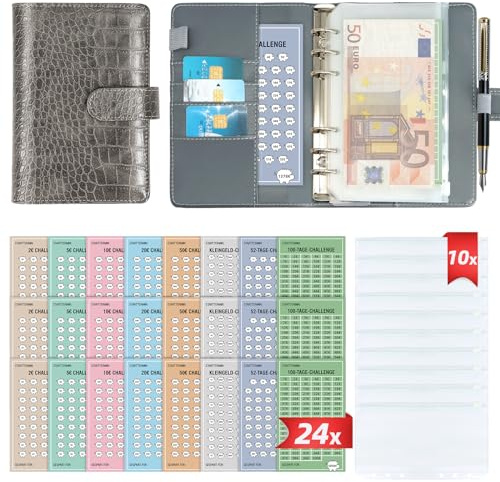 2025 Geld Sparen Challenge Buch mit 8 Sparchallenges (24er Set) - Budget Planner Deutsch Challenges - Spar Challenge für Budgetplaner - Finanzplaner Haushaltsbuch - Cash Stuffing - Budget Binder A6