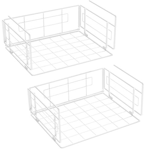 2 Stück Schrankkörbe Aufbewahrung Hängekorb Metall, m zimoon Unterregal Aufbewahrungskorb für Küche, Speisekammer, Büro, Bücherregal, Schrank, Schränke, Badezimmer, Weiß (10315)