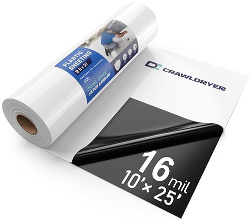 Crawl Space Dampfsperre – 16 mil 3 m x 6,5 m, Betondampfsperre, Dampfsperre für Crawlspace Encapsulation Kit, Crawlspace Liner, Rolle mit robuster Kunststofffolie, schwarz-weiße Panda-Folie