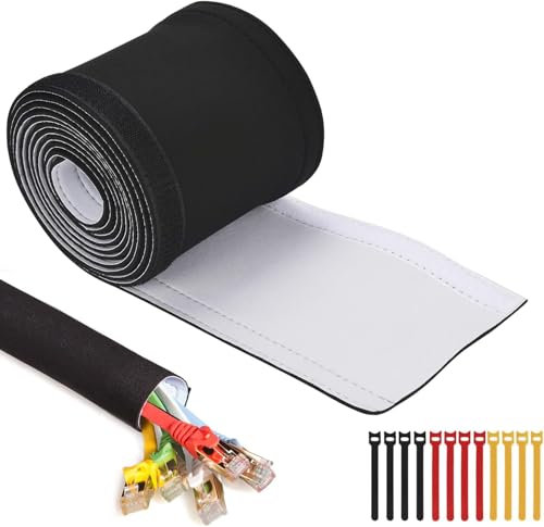Cable Management Sleeve 3.3ft (40 inch) - 1.5 inch, Hook-and-Loop Cuttable Neoprene Cord Organizer, Split Wire Reversible Cord Protector for TV USB PC Ethernet Cable Hider Protect Pets Kids