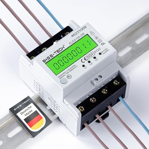 Stromzähler [FLDS100-DR] für Hutschiene mit Tageszählwerk (rückstellbar) und Lastanzeige, Drehstromzähler 100A, 3,9TE, S0, digital LCD beleuchtet, (Grün)