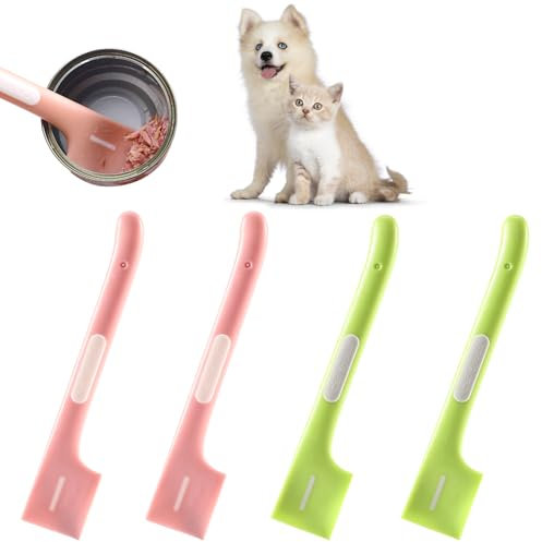 Yuanchu 4 Stück Katzenfutter Löffel, Tierfutter Lange Löffel Wiederverwendbare Silikon Futterschaufel Dosenlöffel Futterdosenlöffel Mischlöffel für Tiernassfutter Hunde Katzen Haustiere(Grün,Rosa)