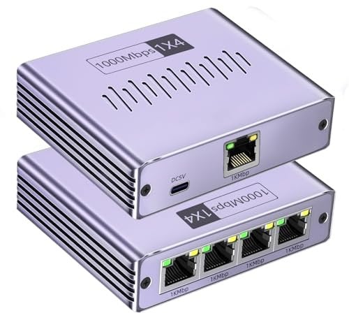 Ethernet Splitter 1 to 4 1000Mbps, Gigabit Ethernet Switch Internet Splitter Lan Splitter Network Switch Ethernet Port Splitter for Computers, Hubs, Switches, Routers, Set-Top Boxes
