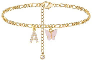 KGDUYC 1PCS Tobilleras con Múltiples Filas de Iniciales Doradas para Mujeres, Tobilleras de Corazón con Letras en Capas Hechas a Mano con Relleno de Oro para Mujeres Joyería de Playa Regalos