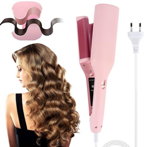 KQWVZ Piastra Onde Per Capelli, 32mm Piastra Onde Larghe, Piastra Capelli Onde Larghe con 4 Temperatura, Piastra Capelli Ondulati, Riscaldamento Rapido Piastra Beach Waves per Capelli Lunghi (Rosa)