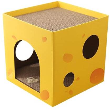 Caja rascadora para gatos de cartón corrugado – Casa plegable para gatos de interior, casa de juegos cuadrada de doble capa para gatos | Cama del gato de la caja de cartón con el rascador, protector i