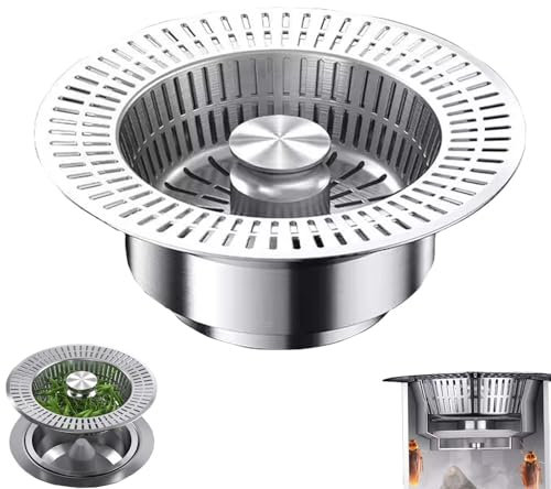 3 y 1 Tapon Fregadero Cocina WISIRENT, Acero Inoxidable Tapon Lavabo Colador Fregadero de Cocina, Tapón de Lavabo Universal Pop Up Tapón Lavabo para Diámetro Exterior de 110 mm Profundidad >41mm