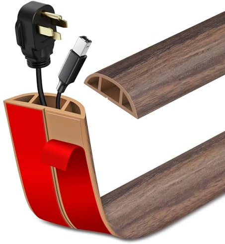 Passage de Cable au Sol adhésive PVC Flexible goulotte Passe Cable pour Bureau Maison entrepôt Concert (1m×4cm, Grain de Bois Marron Brumeux)