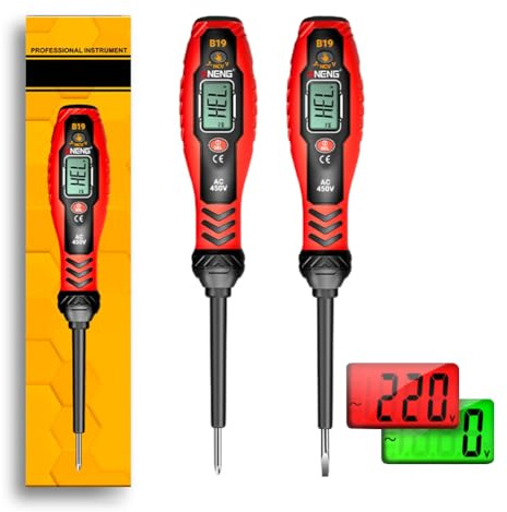 Détecteur de Tension Alternative Sans Contact, Testeur de Tension avec Tournevis, Double Plage AC 11 V/30 V – 1000 V, Testeur de Phase Sans Contact avec Affichage LCD et Alarme Acoustique