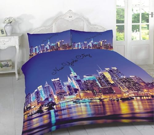 New York Bettwäsche 155x220 Stadtnachtansicht Bettwäsche Set, 3D Bettbezug Set Weich Microfaser Bettbezüge 3 Teilig New York Wendebettwäsche für Doppelbett, mit 2 Kissenbezüge 1173e