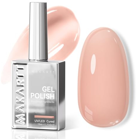 Makartt Bright Nude Gel Nail Polish 15ml One-Coat Pigment HEMA-Free | Long Lasting 14-Day High Gloss Chip Resistant Soak Off, Easy to Apply, Bio-Based 105° Brush Natural Artificial Nails UV/LED