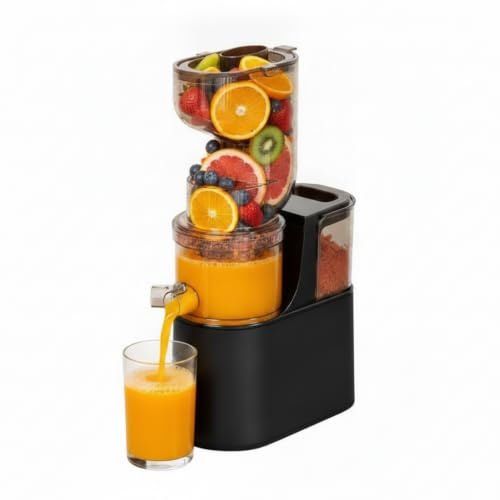 Entsafter Slow Juicer mit 13.5cm Extra Großem Einfüllschacht für Ganze Früchte und Gemüse, leicht zu Reinigen Entsafter Gemüse und Obst, Hohe Saftausbeute Juicer Machine (Matte Grau) (Black)