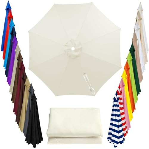 Ersatzbespannung für Sonnenschirm 8 Streben Ersatzdach 2.5m 2.7m 3m 3.3m 4m Sonnenschirm Ersatzbezug mit UV Schutz Wasserabweisend Viele Farben Wie Khaki Anthrazit Rot Gruen(Cream,3.3m/10.8ft)