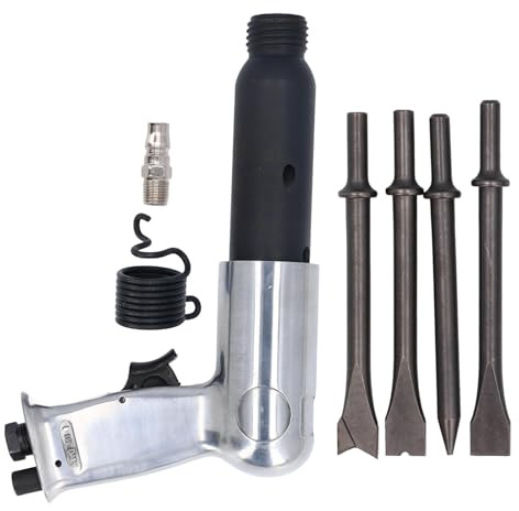 Pneumatic Hammer 2200BPM with 4 Chisel Heads, Industrial Air Hammer with Ergonomic Grip and Power Regulator, Pneumatic Chisel Set for Metal Cutting and Body Repair