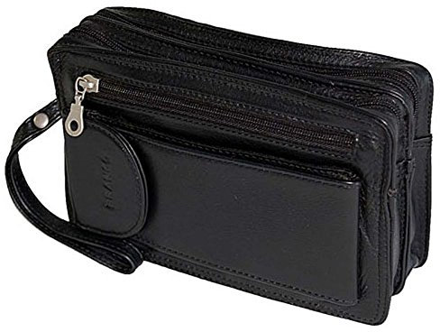 GoBago Praktische Leder Herren Handgelenktasche Herrentasche Handtasche Tasche (Schwarz)