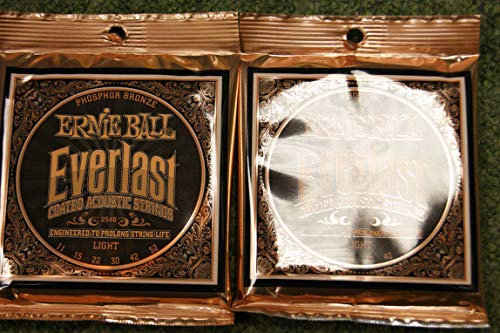 Ernie Ball Everlast light Gitarrensaiten für Akustikgitarre phosphor bronze coated 2548 11-52 (, 2 Packungen)