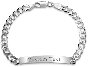 Unisex Personalisieren Bar Name Plated Identifikation Id Armband Für Männer Mit Mariner, Bordstein, Figaro, Gliederkette 925 Sterling Silber Hergestellt In Italien 7,8,8,5,9 Zoll Anpassbar